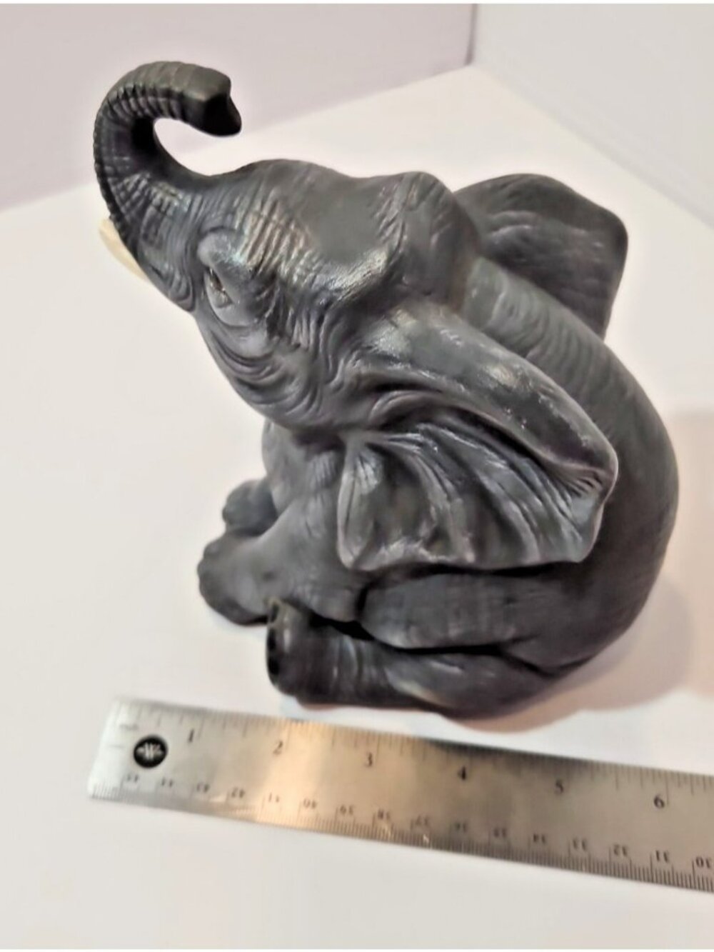 Vintage Lifelike Ceramic Sitting Baby Grey Elephant Figurine 6" Detailed - Picture 11 of 11